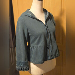 Juicy Couture | Vintage Women's Cropped Zip Hoodie with Unique Ruffle Decor. L